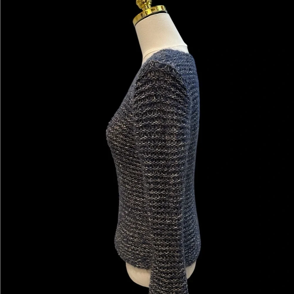 J.Jill Women’s Marled Open Knit Square Neck Flare Sleeve Blue/Gray Sweater Sz XS